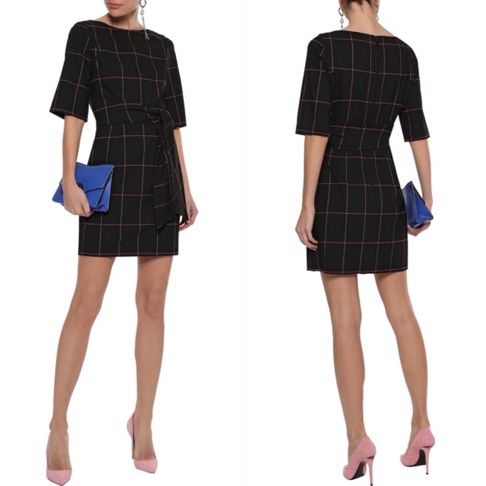 Alice + Olivia Virgil Tie-Front Checked Mini Dress